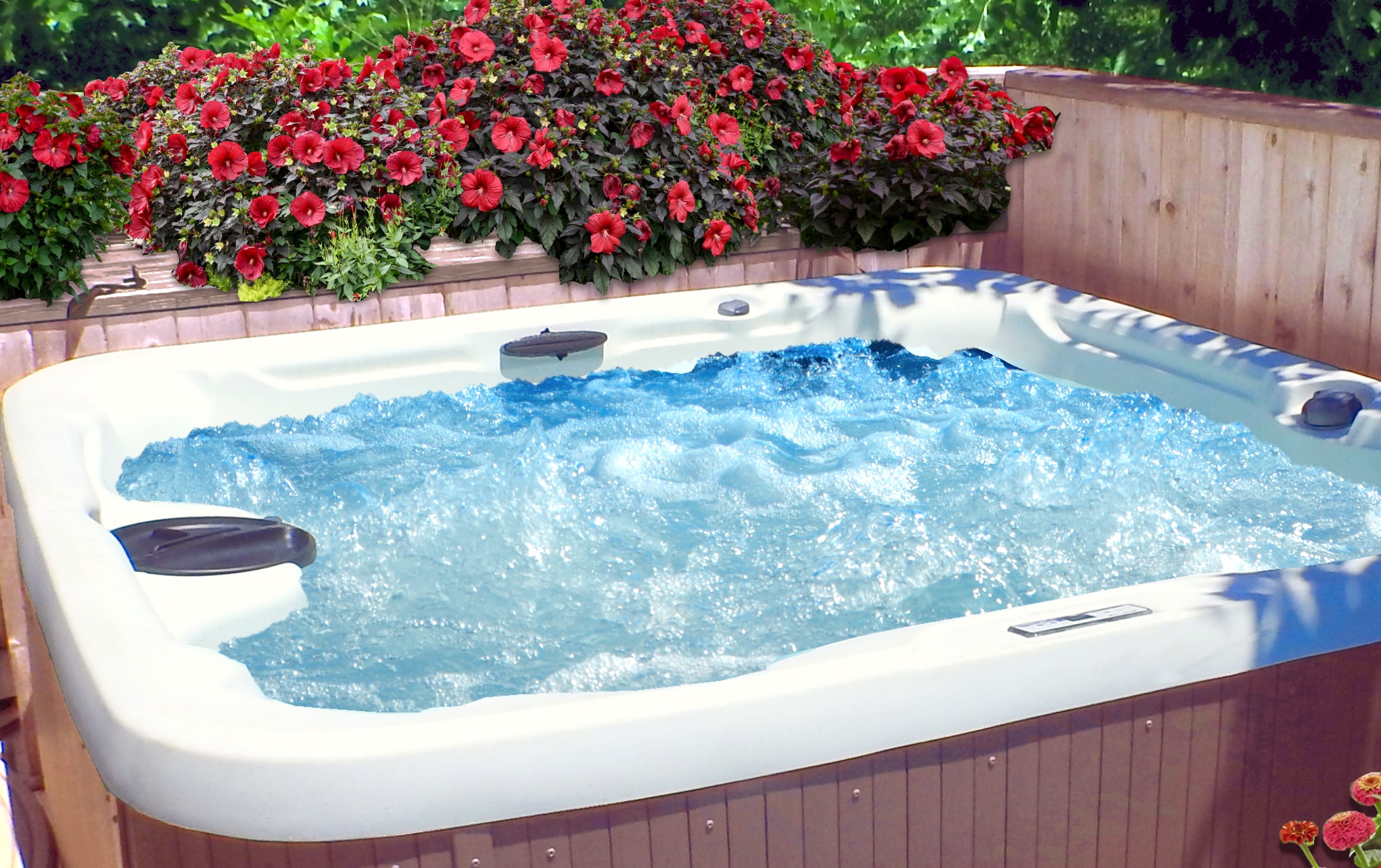 Bubbling Water in the Hot Tub on our Sauna Deck
